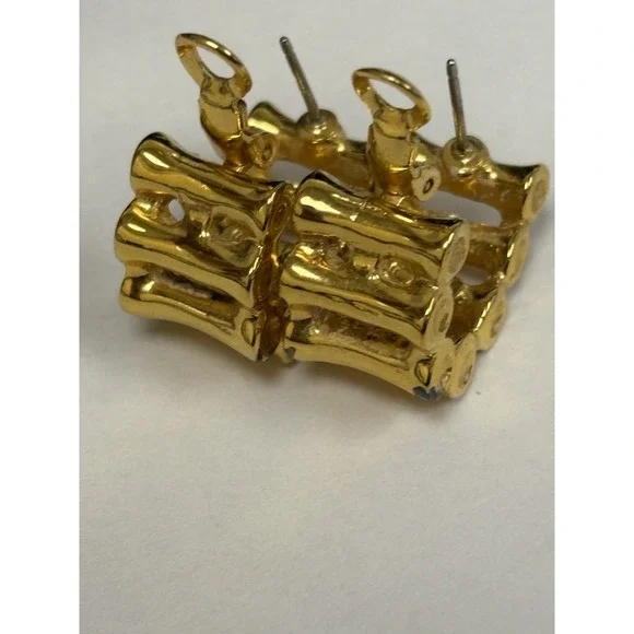 VINTAGE ANNE KLEIN GOLD TONE Pierced Ear Rings W Chain Link Vibe, Marked - Picture 5 of 8